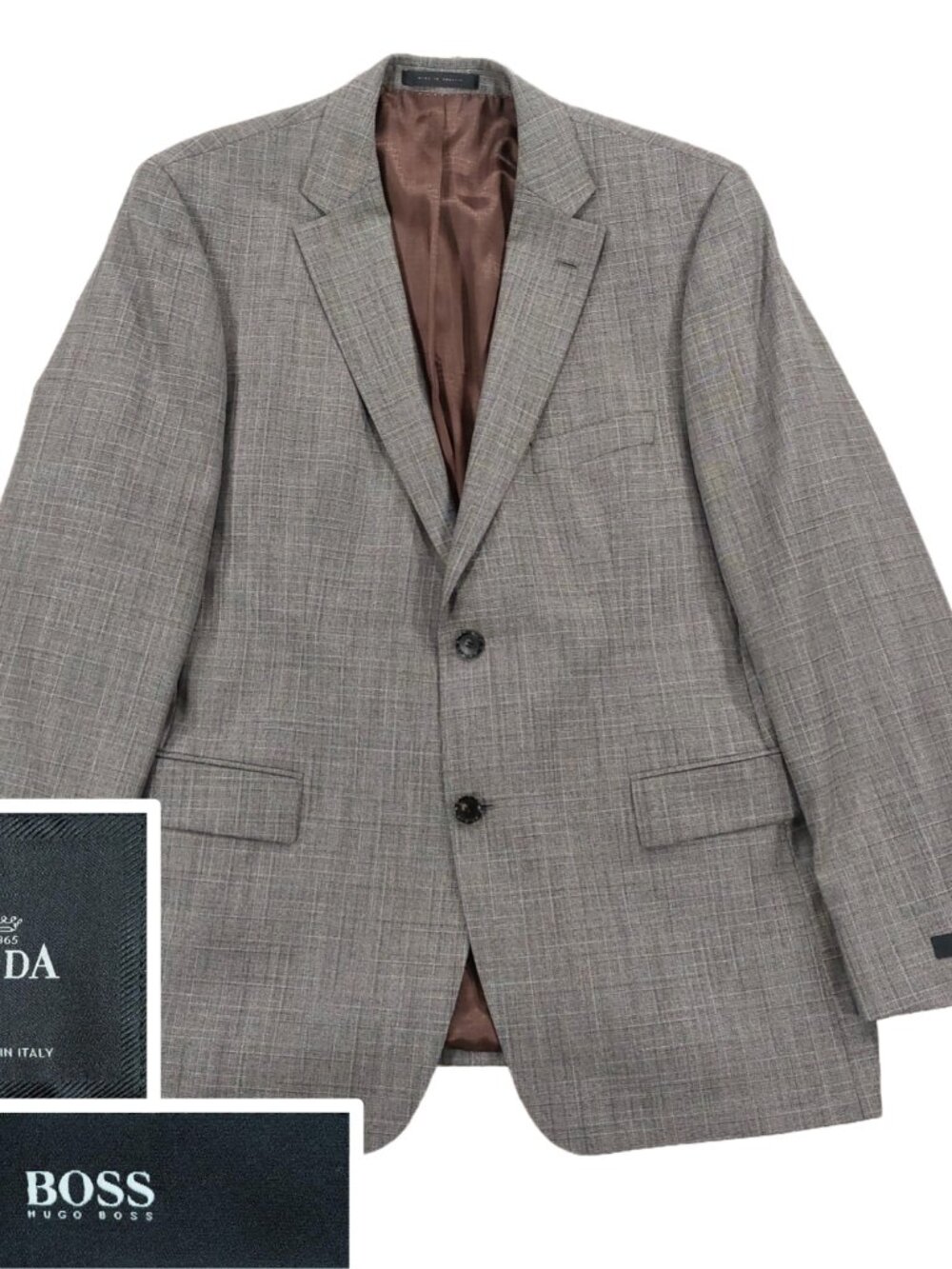 Hugo Boss x REDA Wool Silk Blazer Suit Jacket 44R 'Pasini2' Gray Textured Plaid